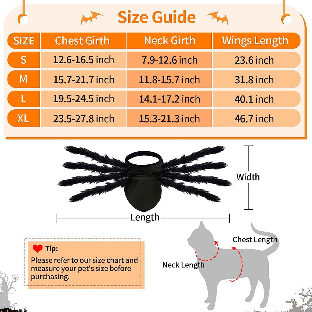 Adjustable pet spider costume with eight plush legs and velcro