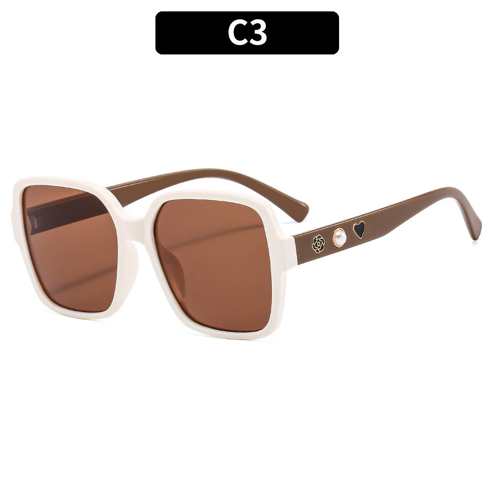 Oversized Square Frame Sunglasses with Decorative Accents