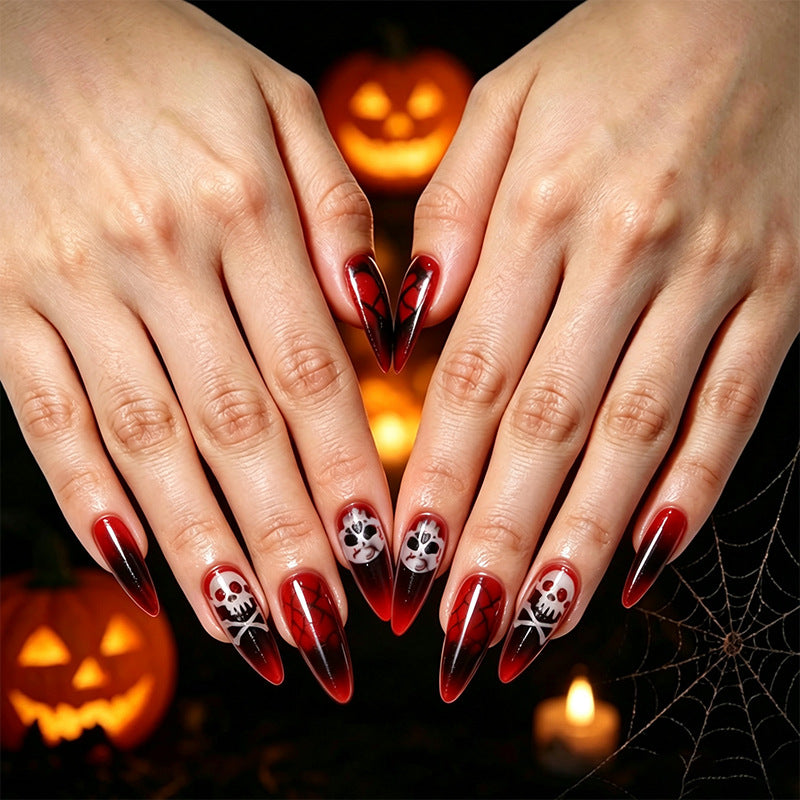 Creative Halloween Nail Art with Spider Web and Skull Designs Kalsten