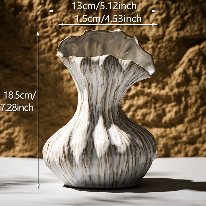 Handmade Profiled Ceramic Home Accent Vase with Organic Rippling Texture