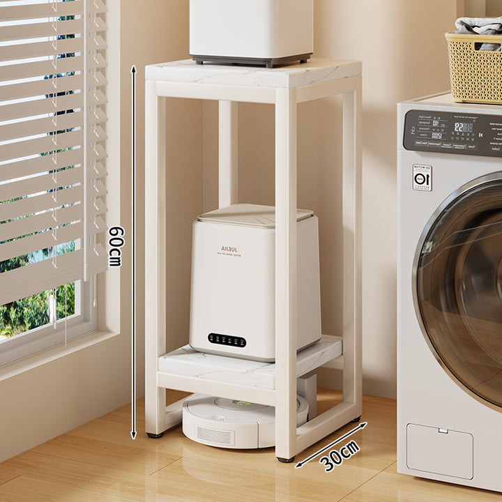 Narrow Two-Tier Metal Appliance Stand with Faux Marble Shelves