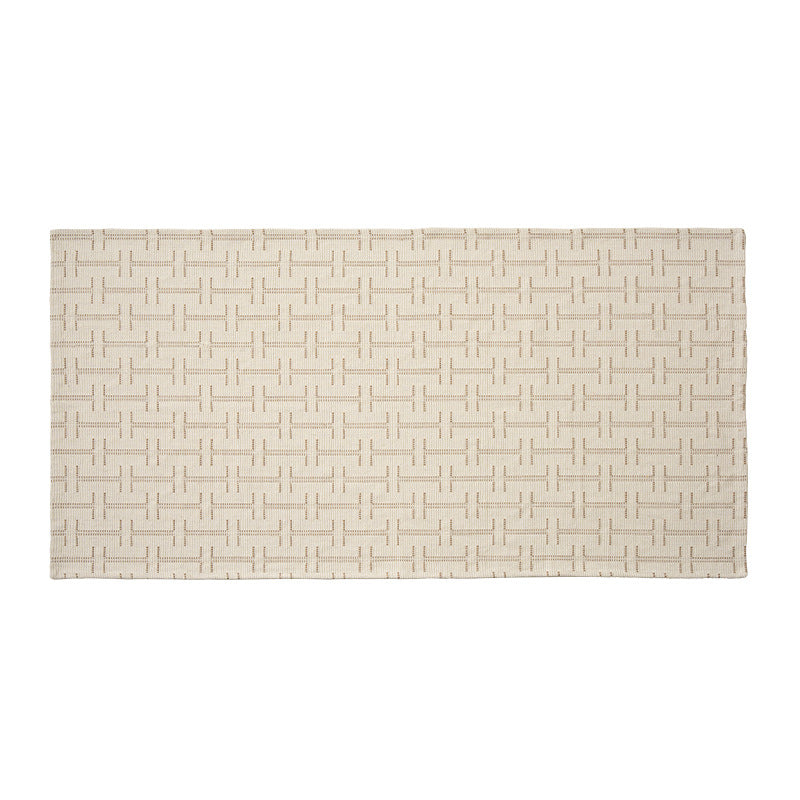 Woven rectangular table runner made of cotton blend with checkered pattern and striped border Kalsten