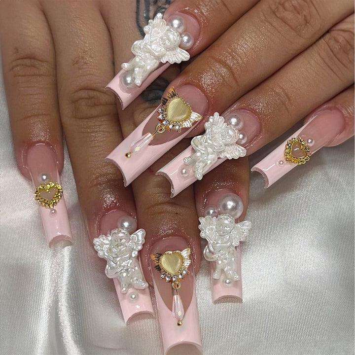 Artificial nail set with glamorous pearl and glitter elements Kalsten