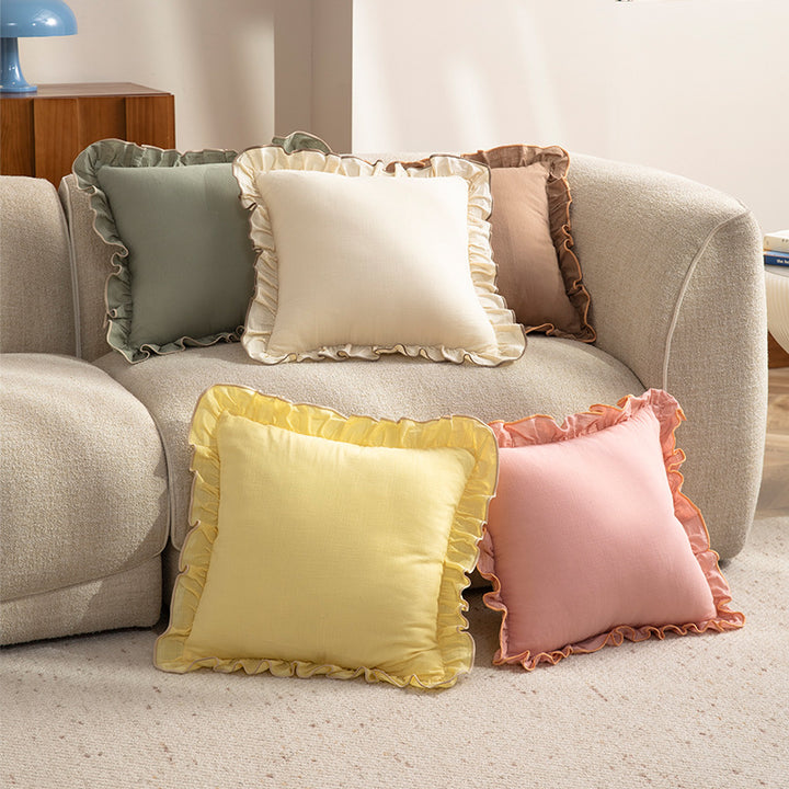 Decorative cushion with frill ruffle and linen texture Kalsten