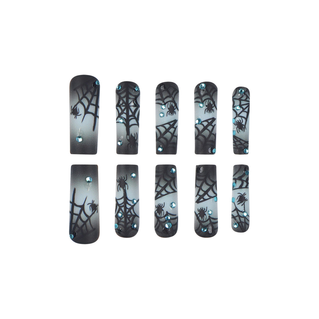 Halloween-Themed Stiletto Press-On Nails with Spider Web Design Kalsten