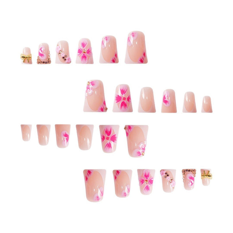 Elegant Floral Press-On Nail Art with Gem Accents Kalsten