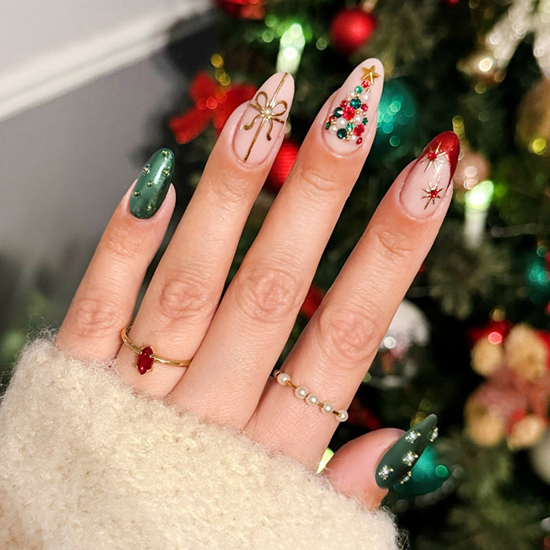 Holiday-Themed Press-On Nail Art Set with Decorative Christmas Elements Kalsten