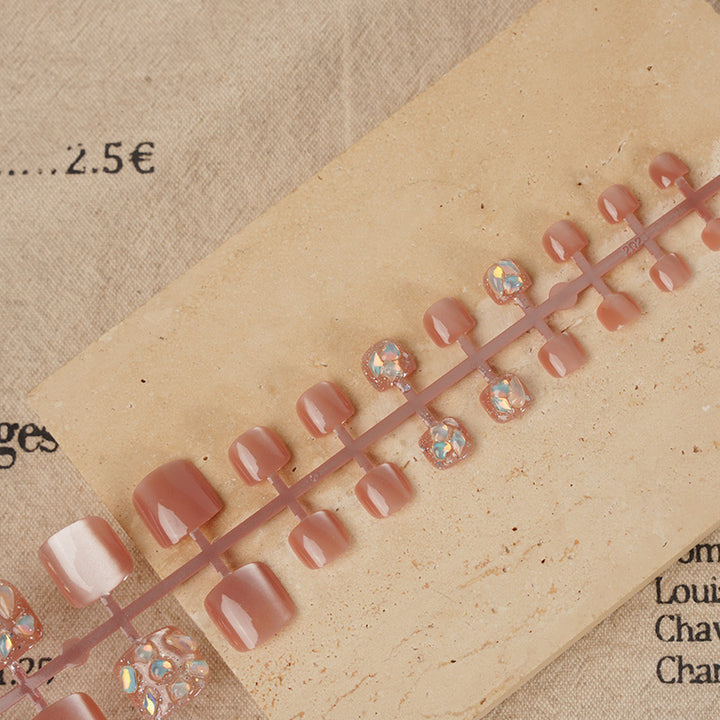 Elegant Press-On Nail Art Set with Gem Accents