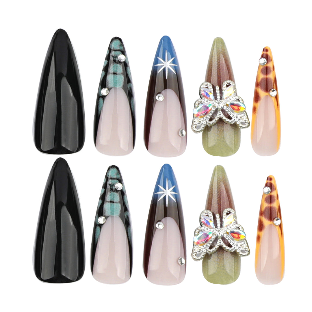 Artful nail extensions with elegant designs and glitter Kalsten