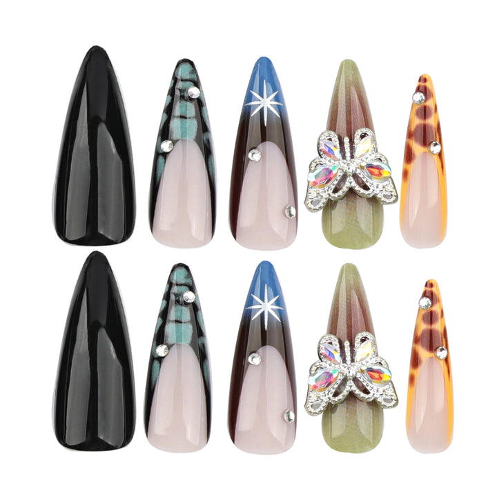 Artful nail extensions with elegant designs and glitter Kalsten