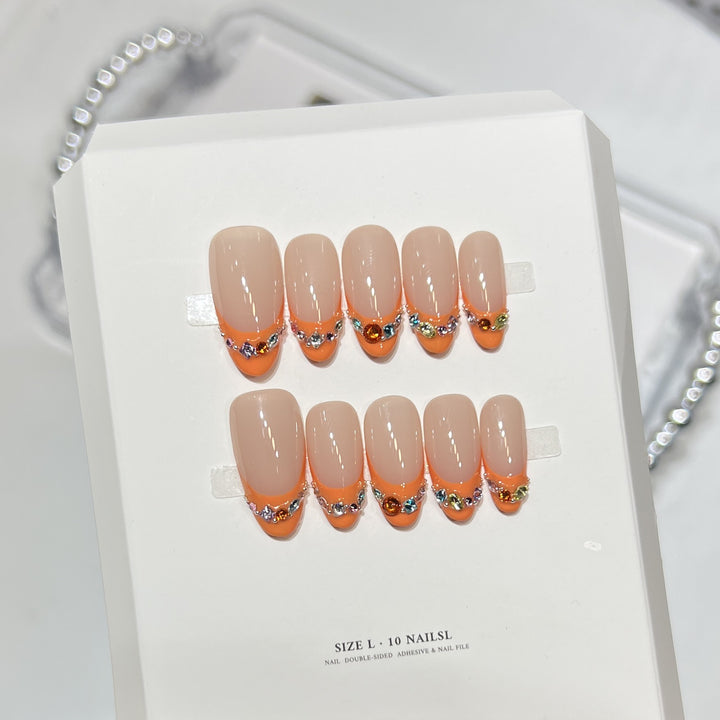 Decorative Press-On Nail Set with Rhinestone Accents Kalsten