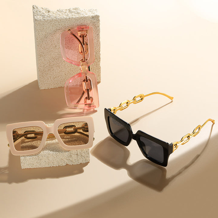 Women's fashionable sunglasses with unique rectangular frame and chain details Kalsten