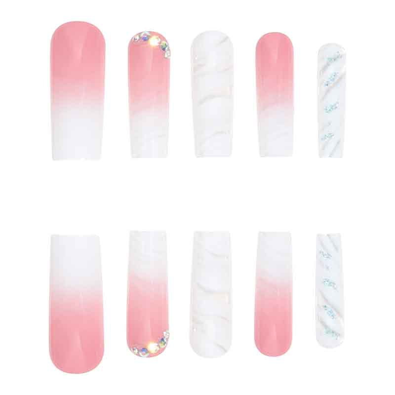 Glossy Long Square Press-On Nails with Glitter Accents Kalsten