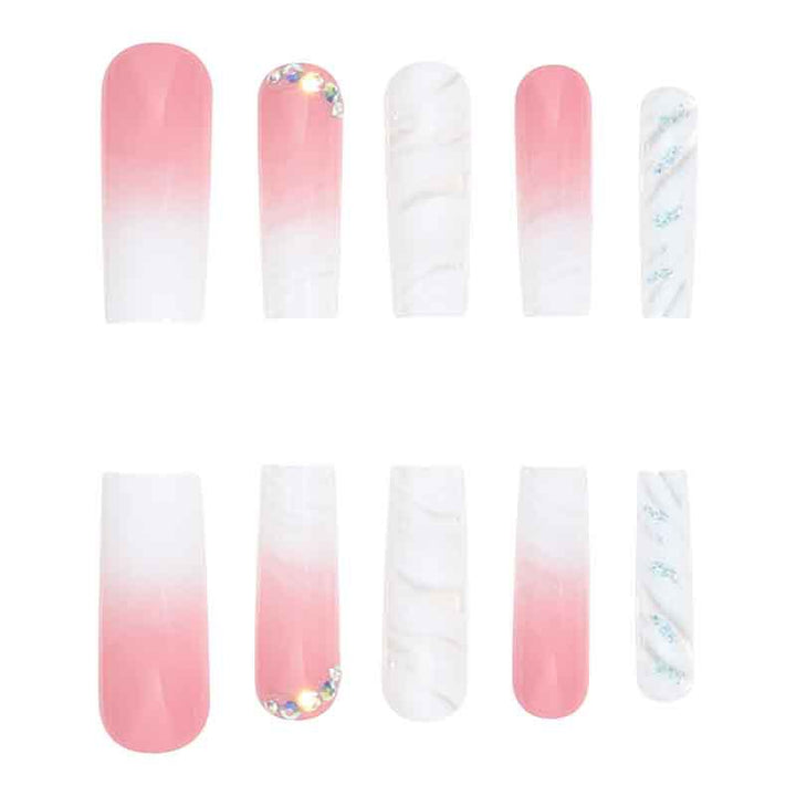 Glossy Long Square Press-On Nails with Glitter Accents Kalsten