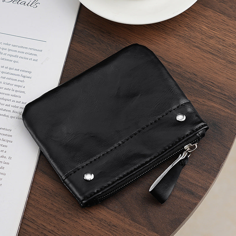 Compact Leather Zip Coin Wallet