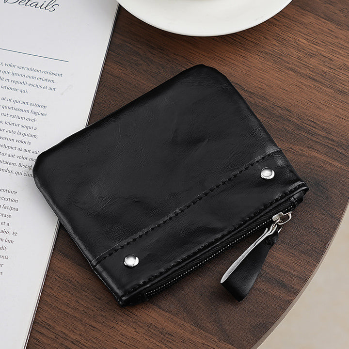 Compact Leather Zip Coin Wallet