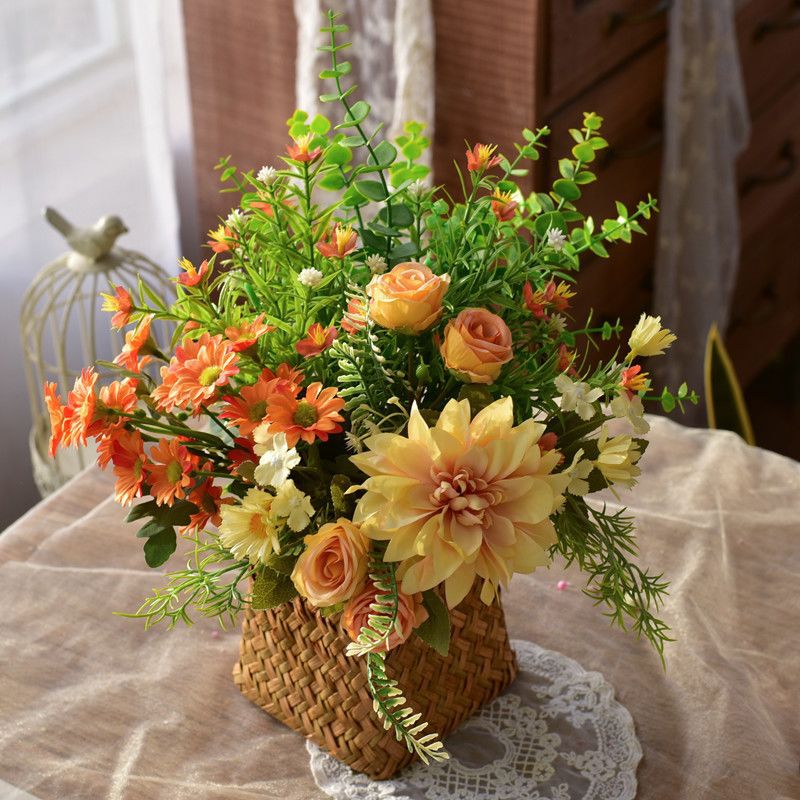 Elegant Synthetic Floral Arrangement in Woven Basket
