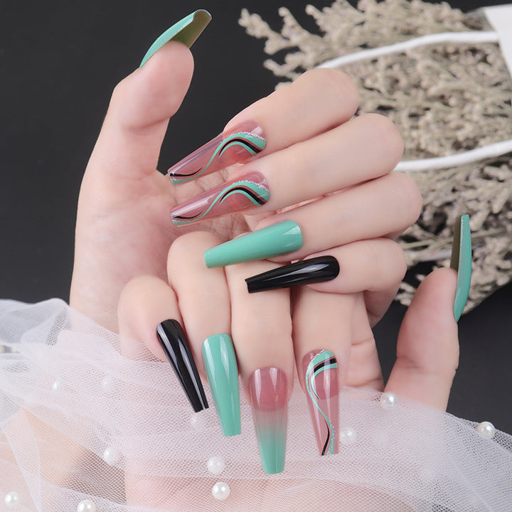 Artistic Press-On Nail Set with Geometric Wave Design Kalsten