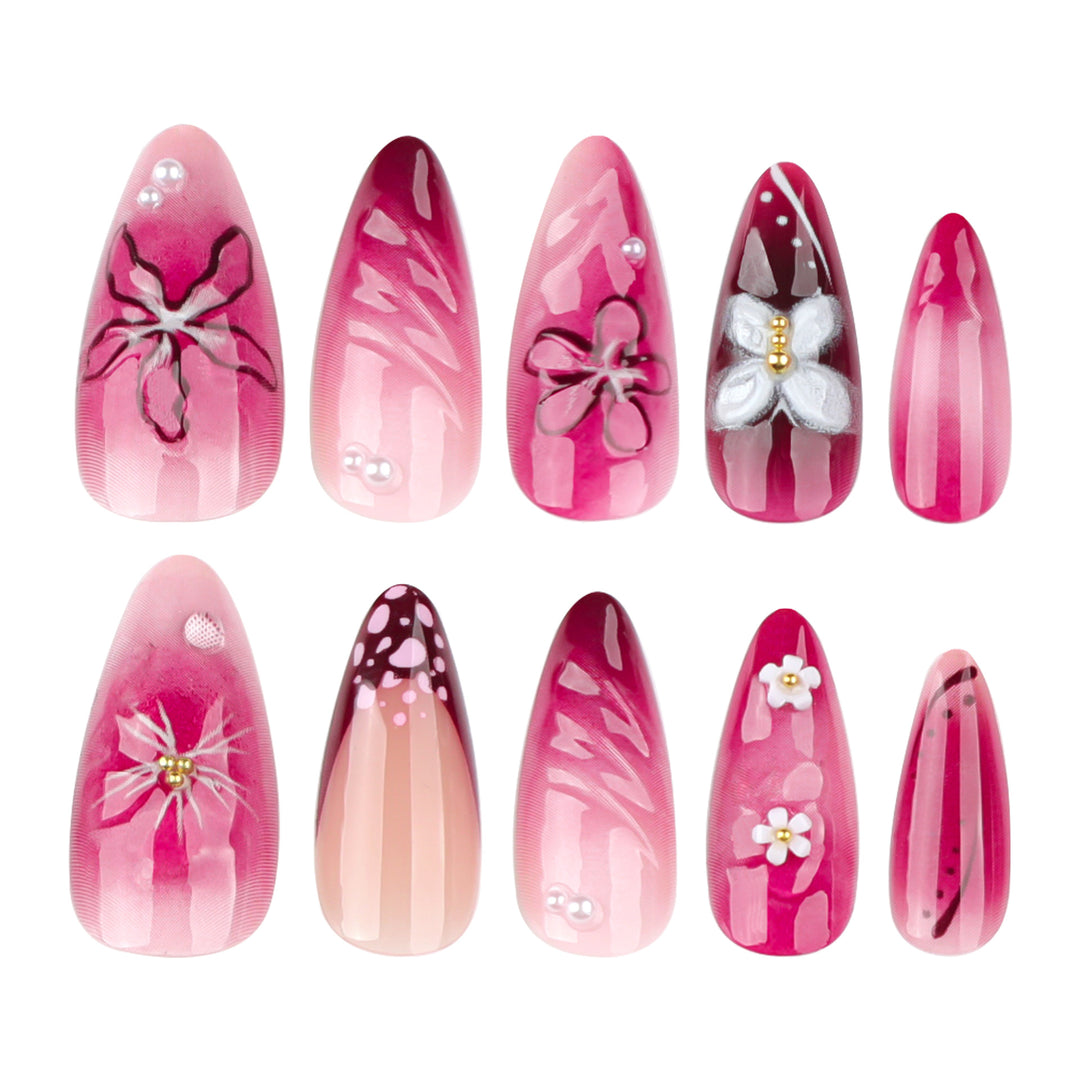 Artful nail extensions with floral details and ombre effect Kalsten
