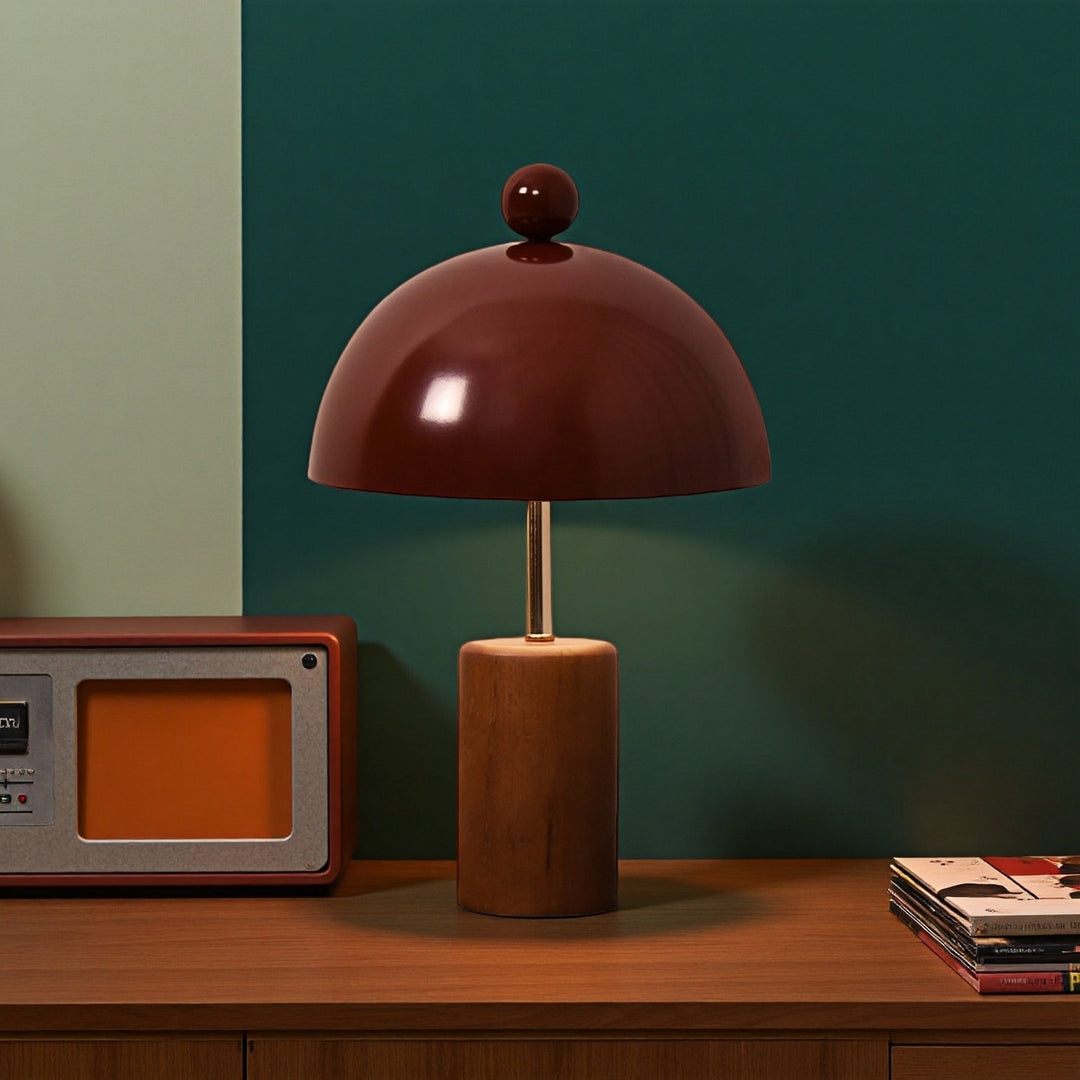Sculptural Table Lamp with Wooden Base