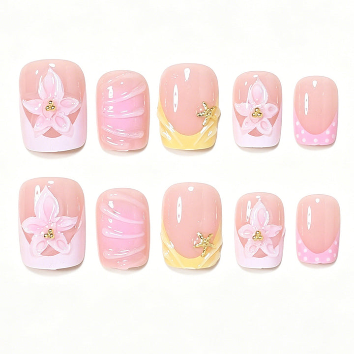 Decorative Press-On Nail Art Tips with Floral Accents Kalsten