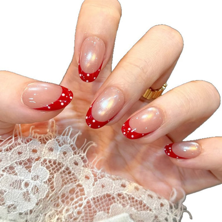Elegant French Tip Press-On Nail Set with Dotted Accents Kalsten