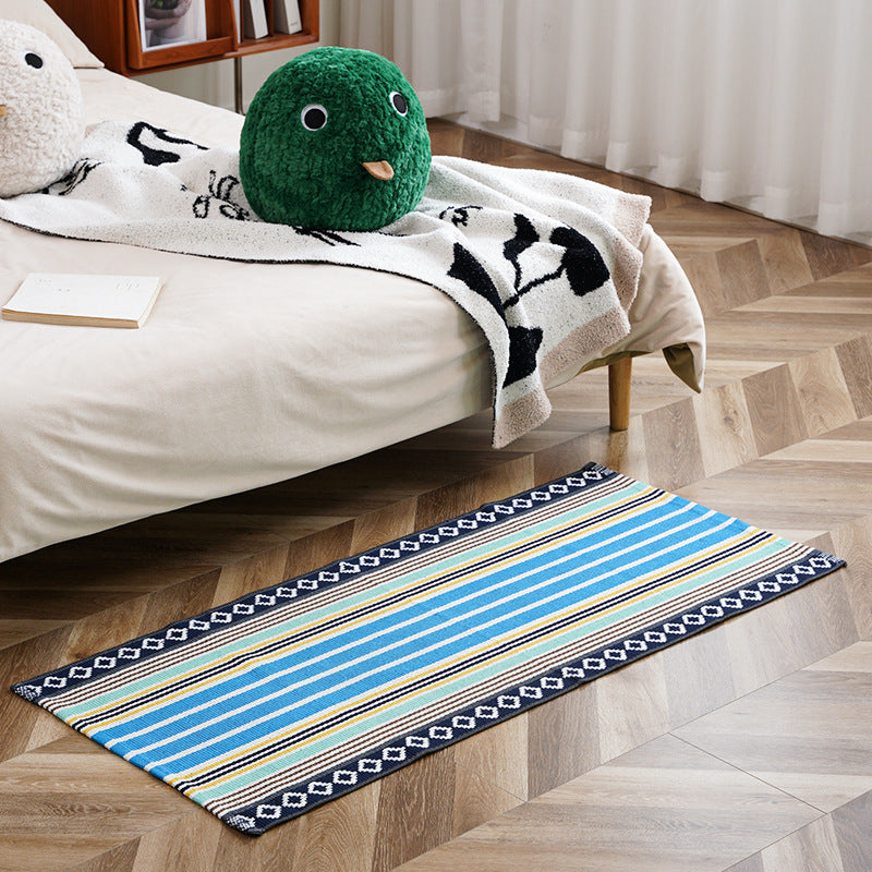 Flat-woven runner rug with check pattern and decorative border stripe Kalsten