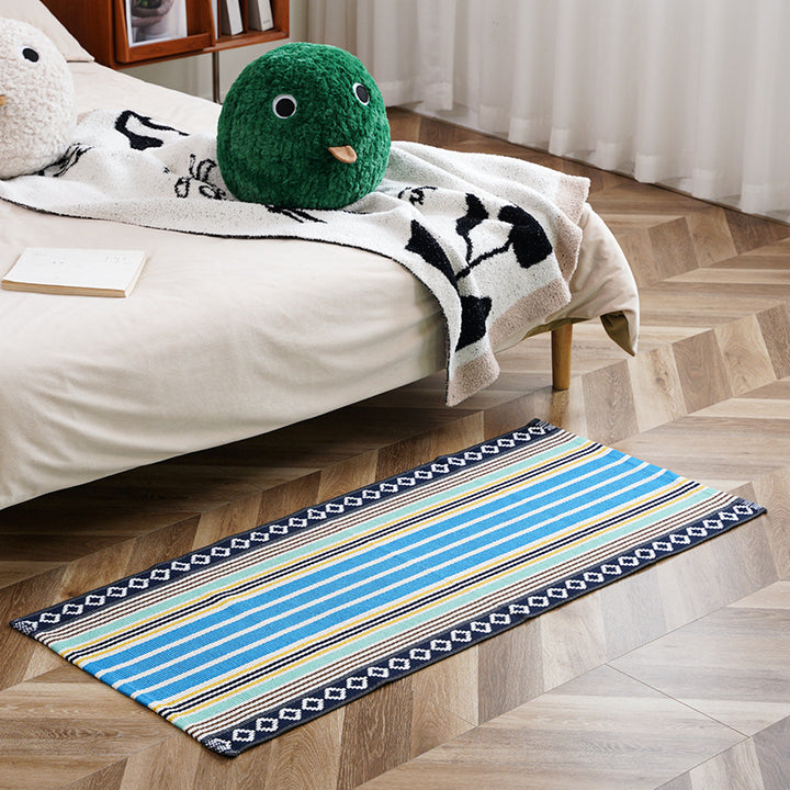 Flat-woven runner rug with check pattern and decorative border stripe Kalsten