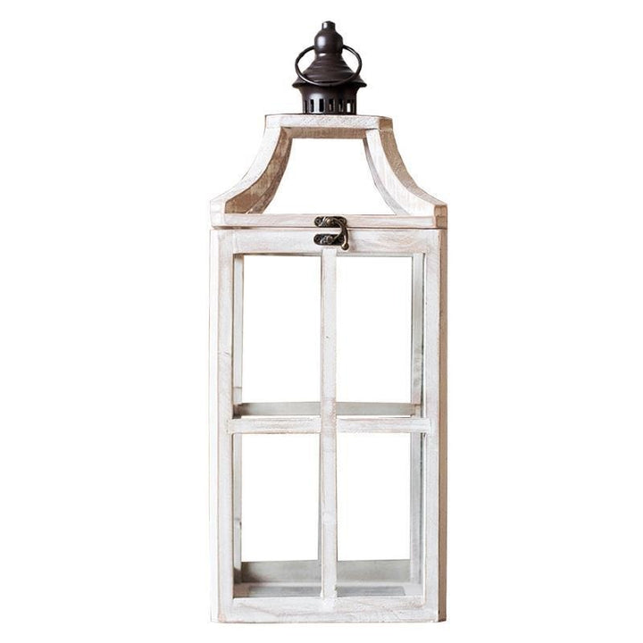 Rustic Windowpane Glass and Wood Candle Lantern with Hinged Door Kalsten