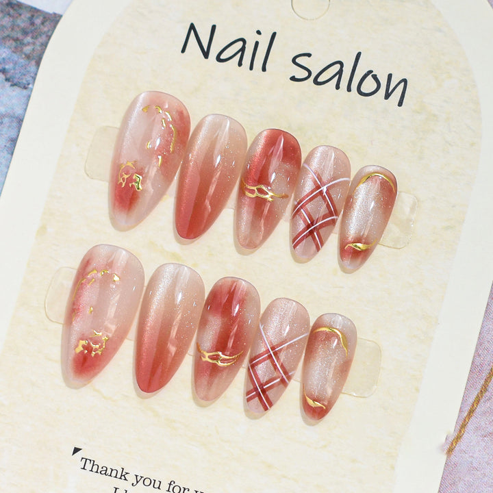 Artistic Press-On Nail Set with Cherry Blossom Design Kalsten