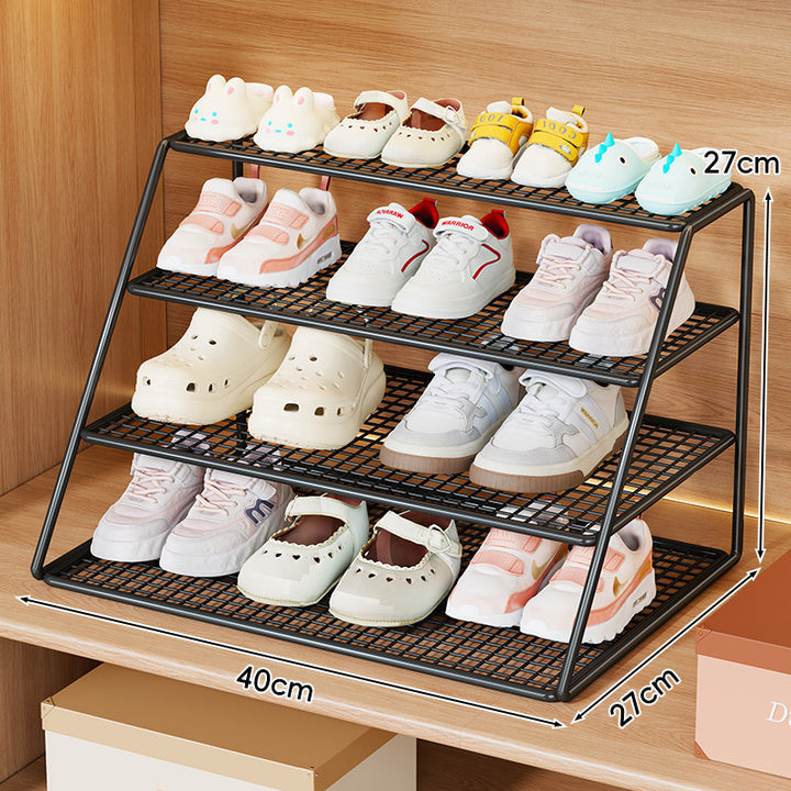 Multi-Tier Compact Metal Mesh Shoe Display Rack for Entryway and Closet