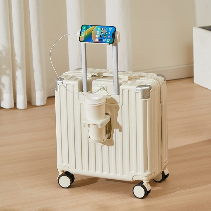 Hard-Shell Luggage With Integrated USB Port And Practical Cup Holder Kalsten