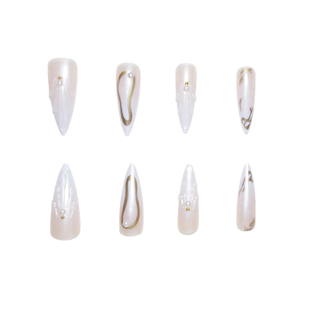 Artistic Press-On Nail Designs with Pearl Accents Kalsten