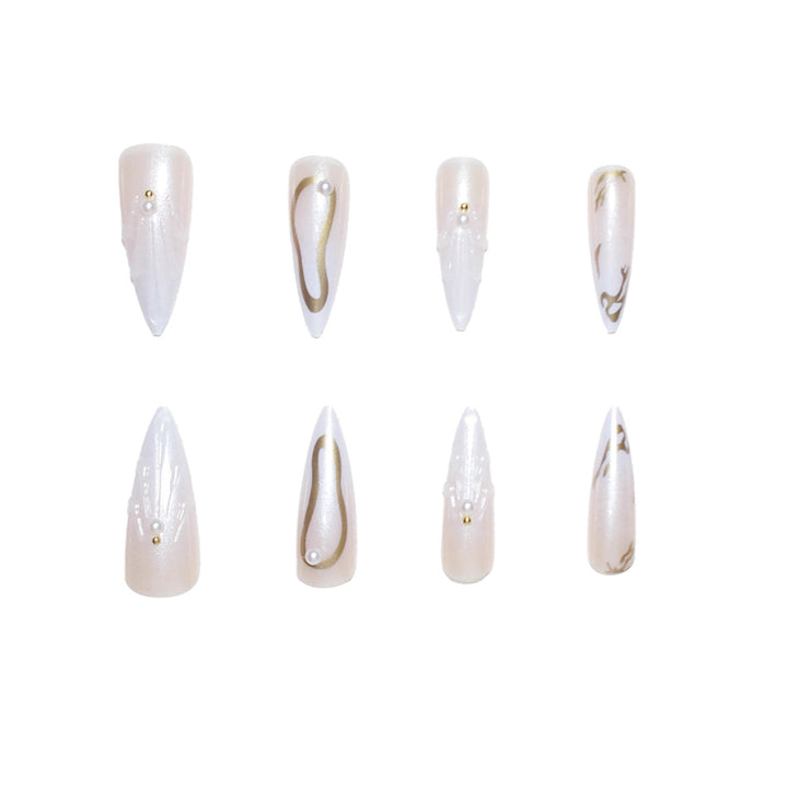 Artistic Press-On Nail Designs with Pearl Accents Kalsten