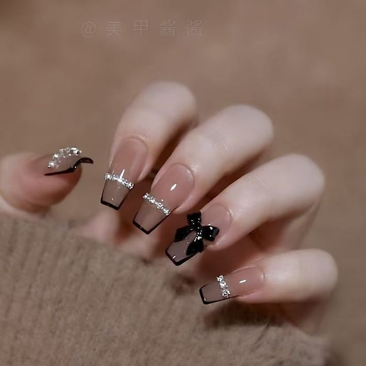 Artificial Nail Set with Glitter and Bow Motif Kalsten