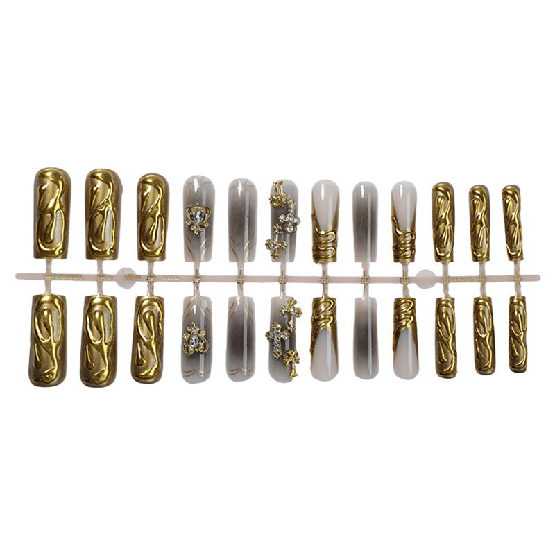 Decorative Press-On Nail Set with Gold Accents kalsten