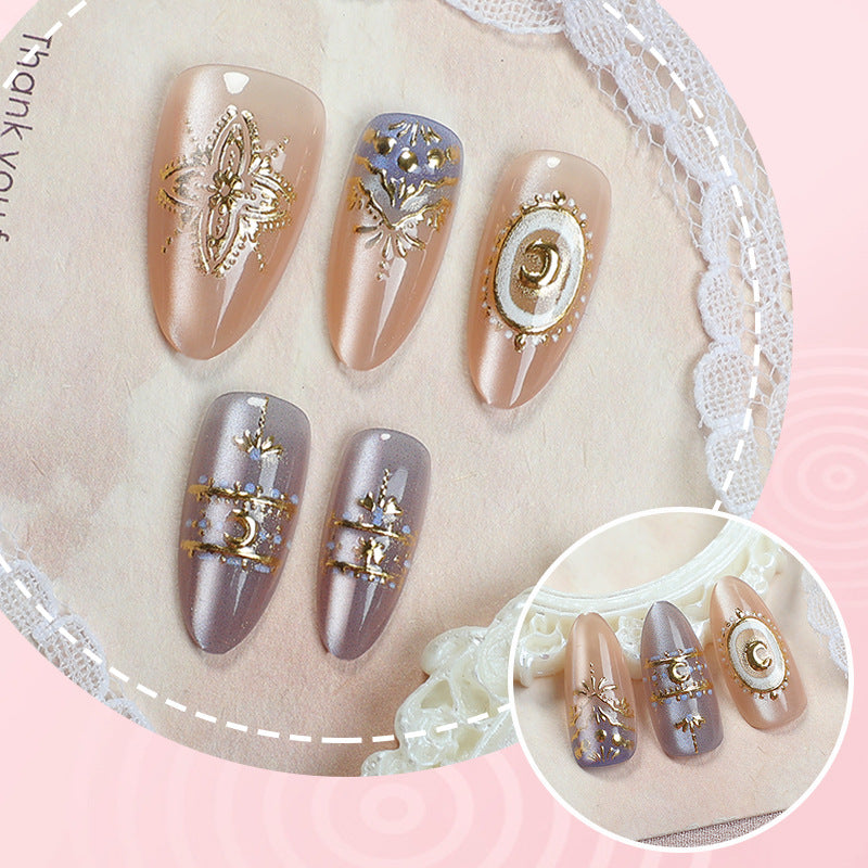 Decorative Press-On Nails Set with Elegant Gold Accents