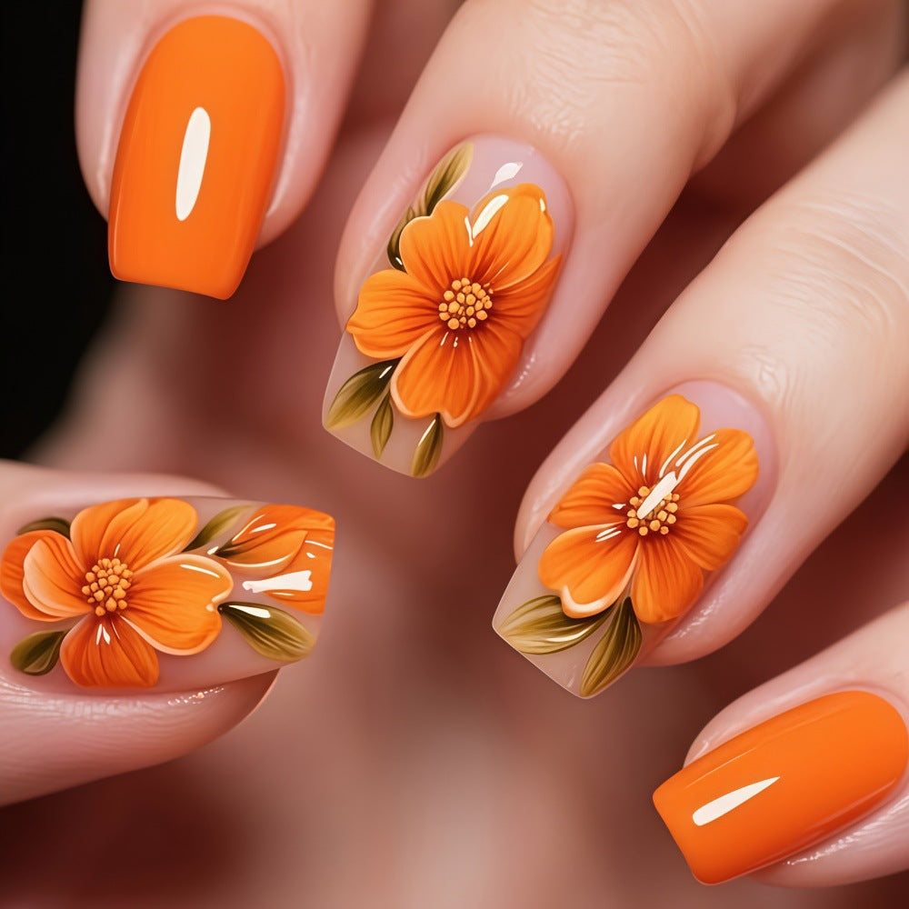 Artificial nails with floral accents and high gloss finish Kalsten