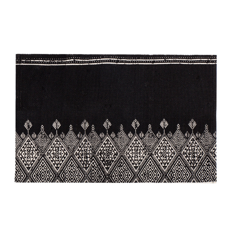 Flat-woven cotton runner with Mediterranean tile jacquard and decorative fringes Kalsten