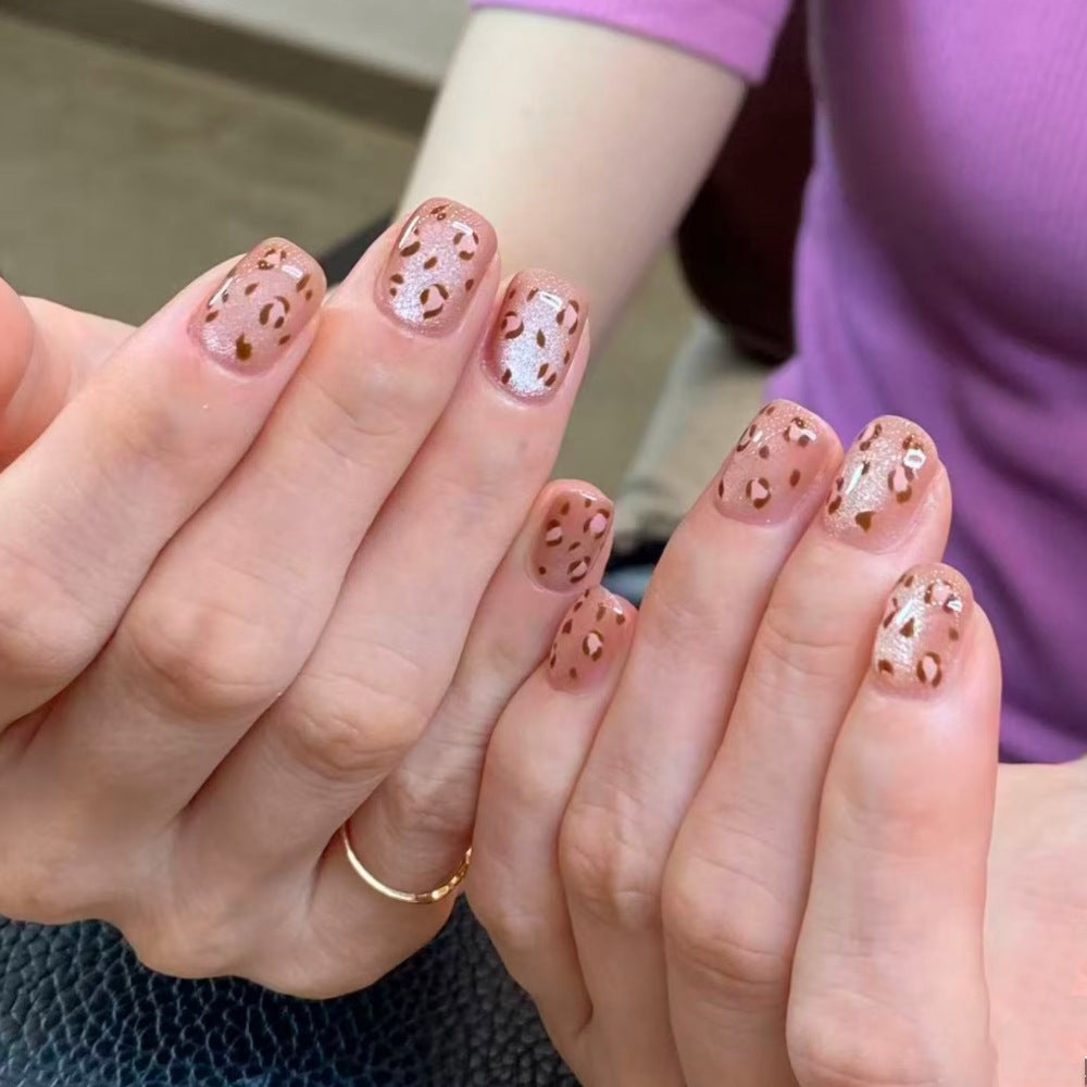 Artistic Press-On Nail Set with Leopard Print Design Kalsten