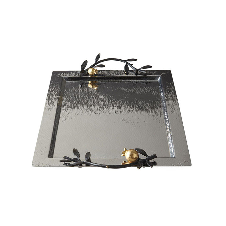 Decorative Serving Tray with Unique Floral Handles