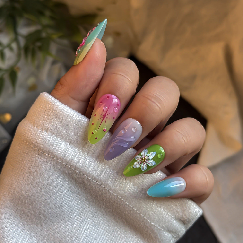 Artistic Floral-Embellished Press-On Nail Set Kalsten