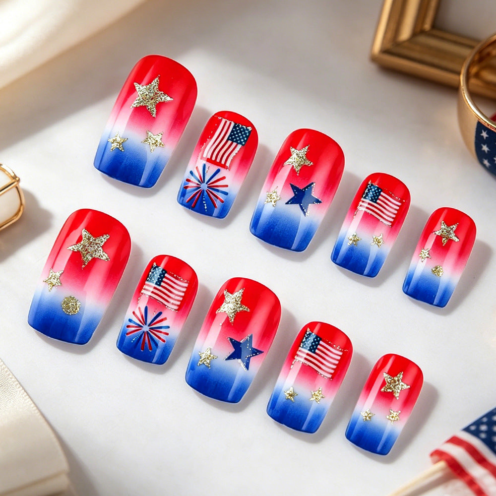 Themed Nail Art with Sparkling Stars and Stripes Kalsten