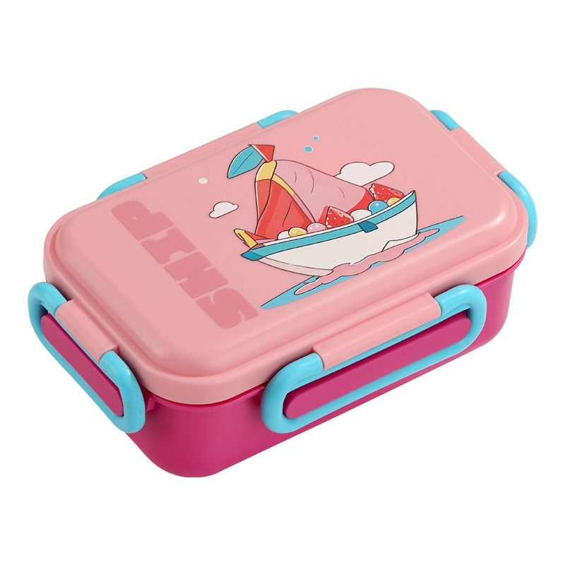 Illustrated Bento Lunch Box with Integrated Utensils