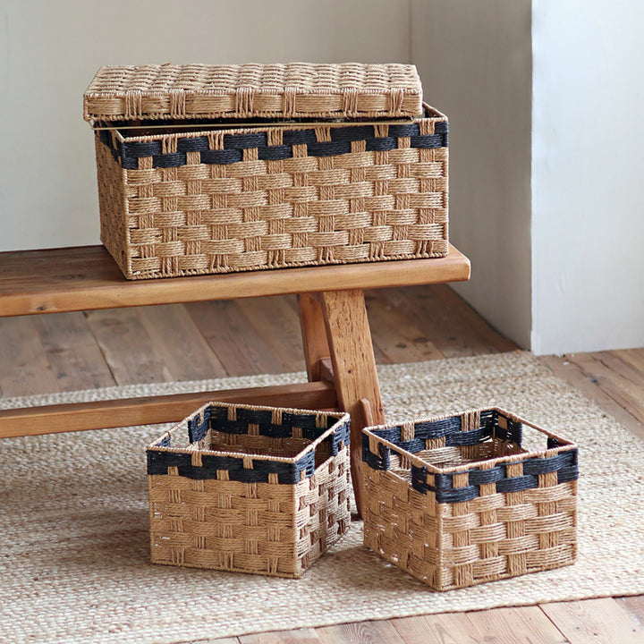 Square storage basket made of natural material Kalsten