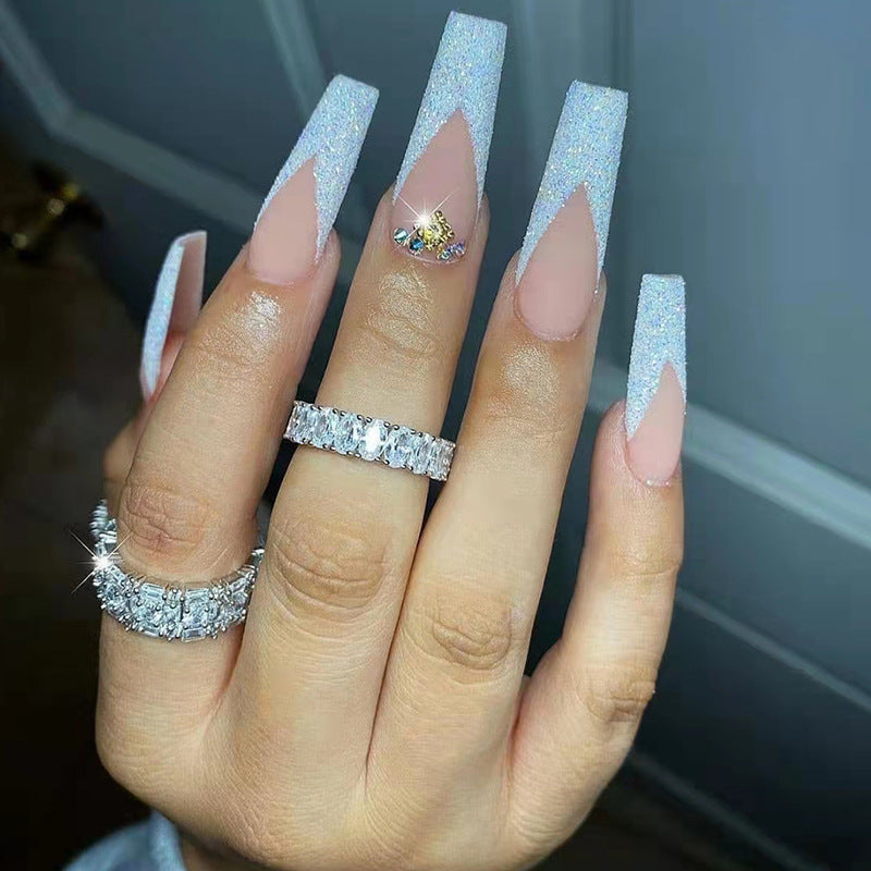 Acrylic Nail Set with Glitter and Lace Design Kalsten