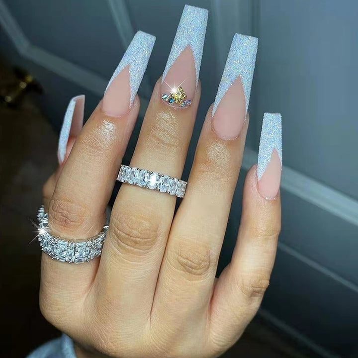 Acrylic Nail Set with Glitter and Lace Design Kalsten