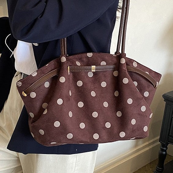 Polka Dot Suede Shoulder Tote