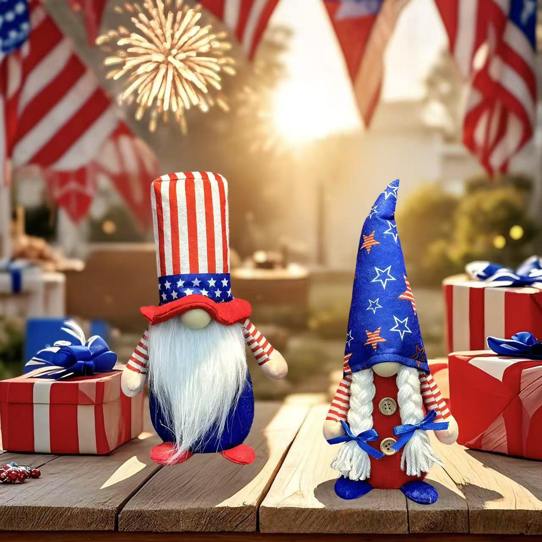 Unisex nan patriotic plush standing gnome ornament with tall star-spangled hat and long faux beard Kalsten