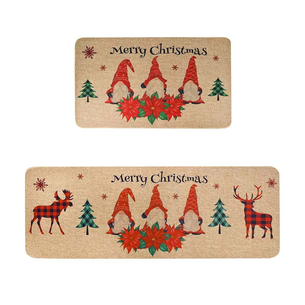 Festive Christmas-Themed Kitchen Mat Set